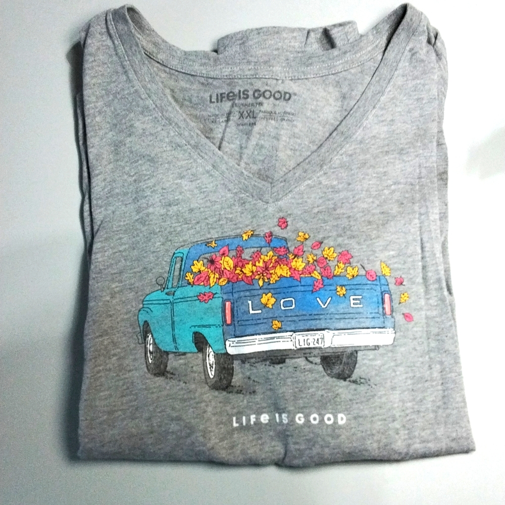 Life is Good crusher tee xxl v neck Grey long sleeve